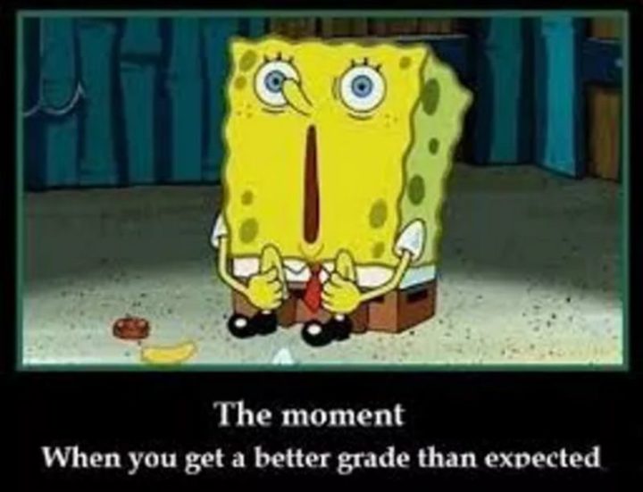 Funny SpongeBob Memes - "The moment when you get a better grade than expected."