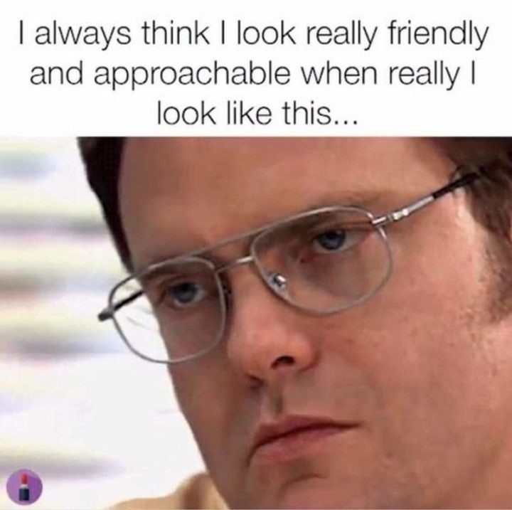 57 The Office Memes - "I always think I look really friendly and approachable when really I look like this..."