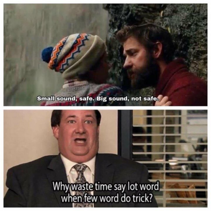 57 Funny 'the Office' Memes - "Small sound, safe. Big sound, not safe. Why waste time say lot word when few word do trick?"