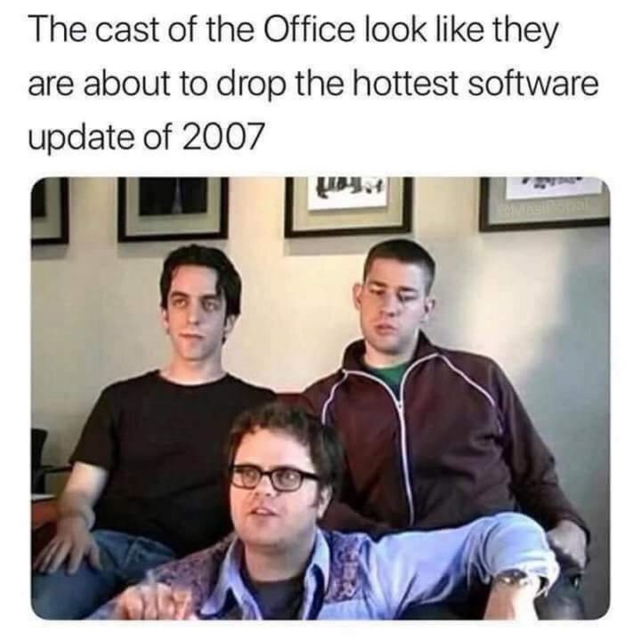 "The cast of The Office look like they are about to drop the hottest software update of 2007."