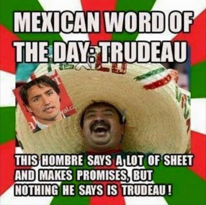 51 Best Justin Trudeau Memes - "Mexican word of the day: Trudeau. This hombre says a lot of sheet and makes promises, but nothing he says is Trudeau!"