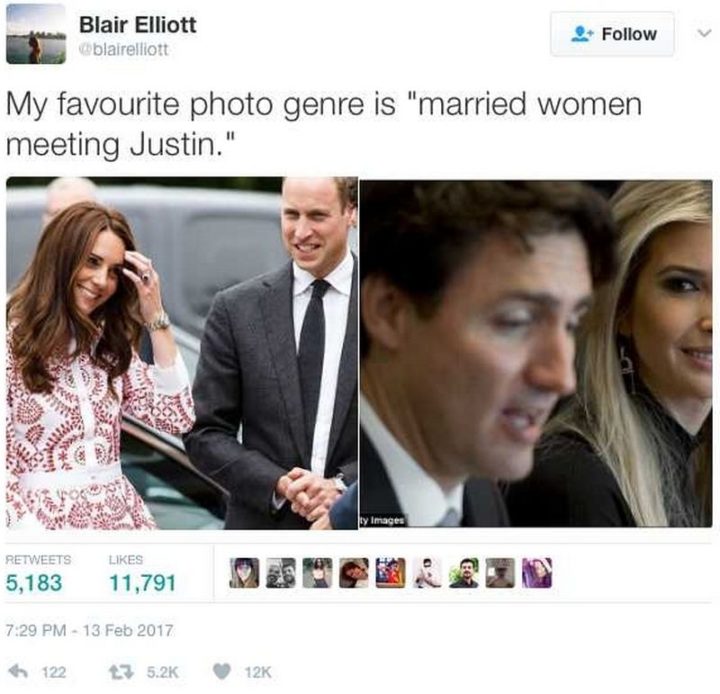 "My favorite photo genre is 'married women meeting Justin.'"