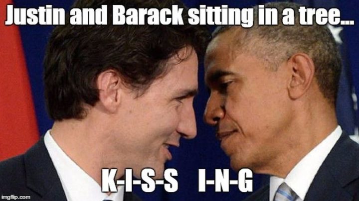 "Justin and Barack sitting in a tree...K-I-S-S-I-N-G."