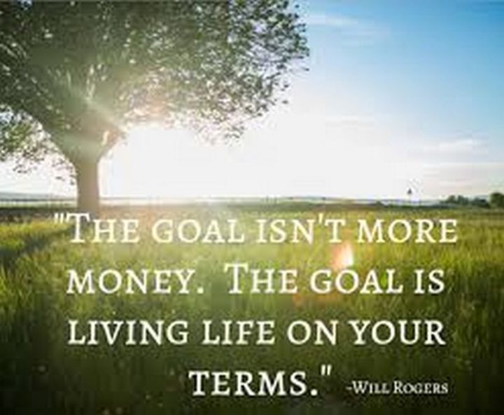 47 Finance Quotes - "The goal isn't more money. The goal is living life on your terms." - Will Rogers