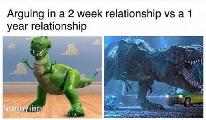 "Arguing in a 2-week relationship vs a 1-year relationship."
