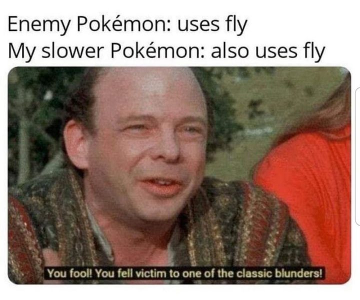 "Enemy Pokémon: Uses fly. My slower Pokémon: Also uses fly."