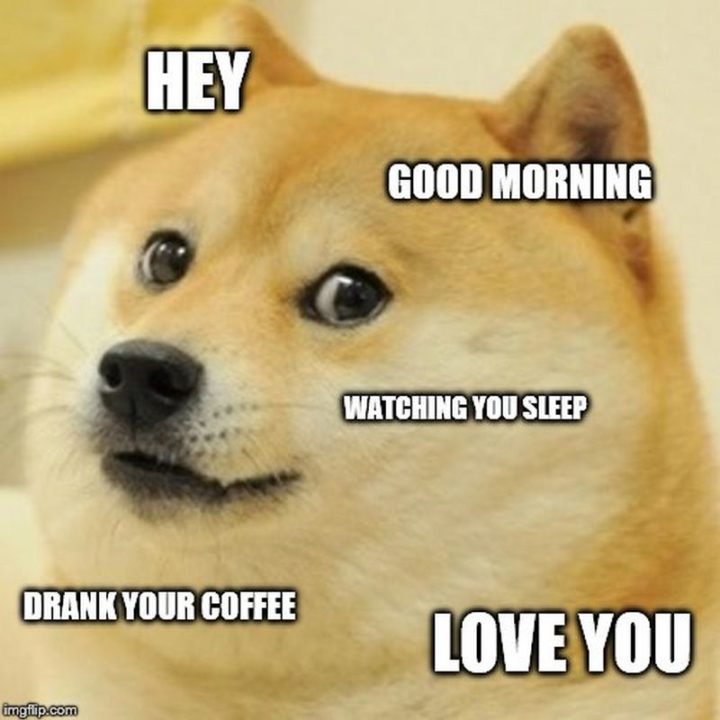 71 Relationship Memes - "Hey. Good morning. Watching you sleep. Drank your coffee. Love you."