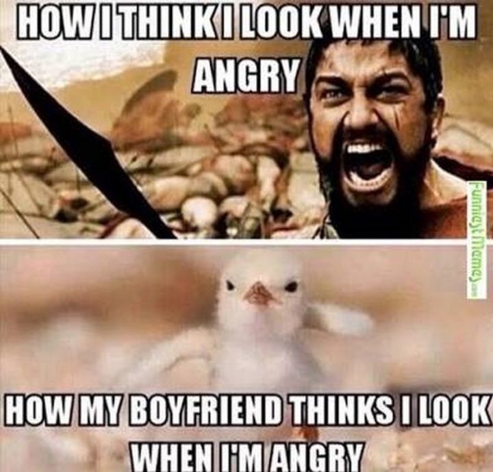 "How I think I look when I'm angry. How my boyfriend thinks I look when I'm angry."