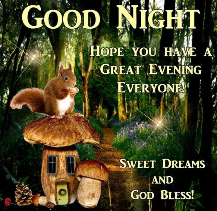 "Good night. Hope you have a great evening everyone. Sweet dreams and God bless!"
