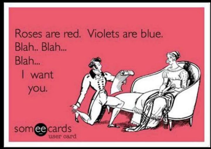 "Roses are red. Violets are blue. Blah...Blah...Blah...I want you."