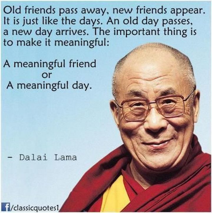 "Old friends pass away, new friends appear. It is just like the days. An old day passes, a new day arrives. The important thing is to make it meaningful: a meaningful friend - or a meaningful day." - Dalai Lama