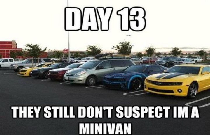 "Day 13: They still don't suspect I'm a minivan."