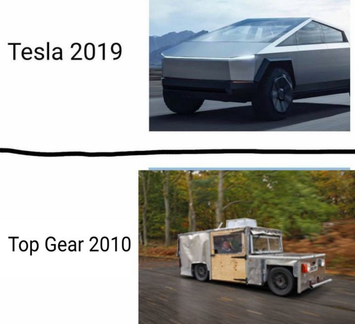 "Tesla 2019. Top Gear 2010."