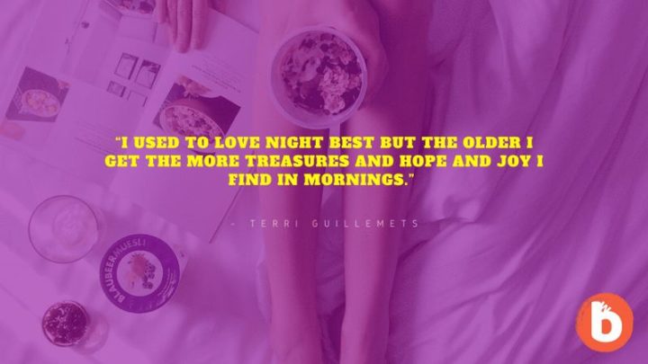 "I used to love night best but the older I get the more treasures and hope and joy I find in mornings." - Terri Guillemets