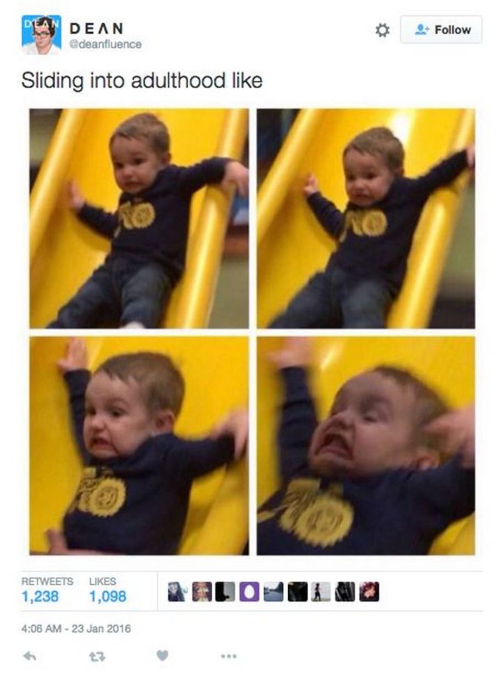 "Sliding into adulthood like..."