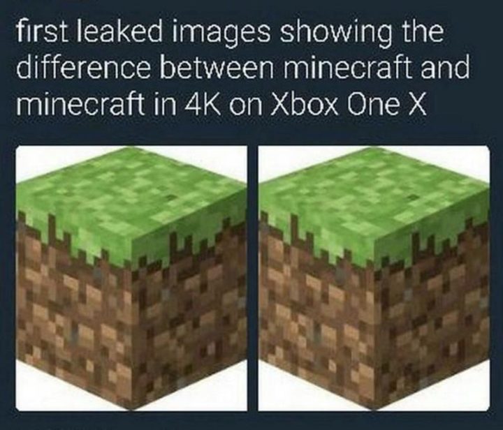"First leaked images showing the difference between Minecraft and Minecraft in 4K on Xbox One X."