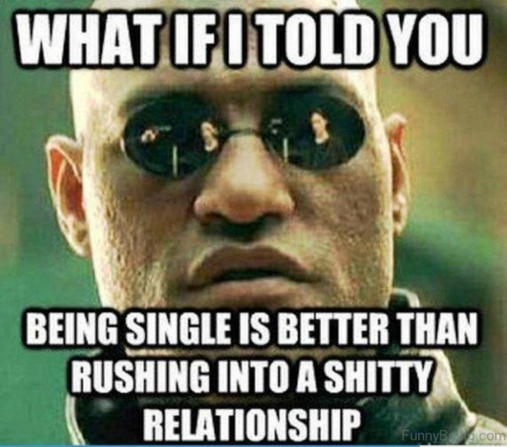 "What if I told you being single is better than rushing into a shitty relationship."