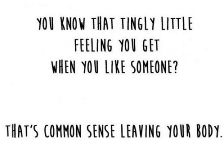"You know that tingly little feeling you get when you like someone? That's common sense leaving your body."