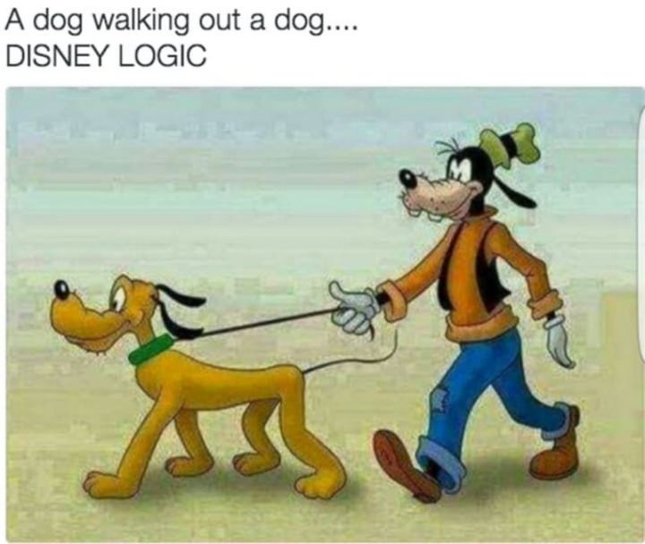 51 Funny Disney Memes - "A dog walking out a dog...DISNEY LOGIC."