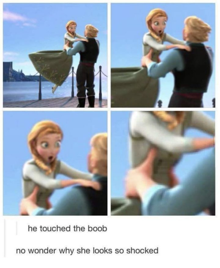 "He touched the boob. No wonder why she looks so shocked."