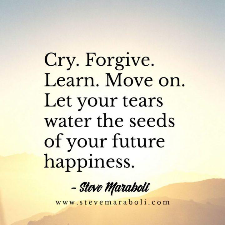"Cry. Forgive. Learn. Move on. Let your tears water the seeds of your future happiness." - Steve Maraboli