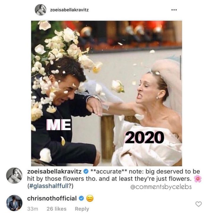 "Me. 2020. **accurate** note: big deserved to be hit by those flowers tho. and at least they're just flowers. Glass half full? :)"
