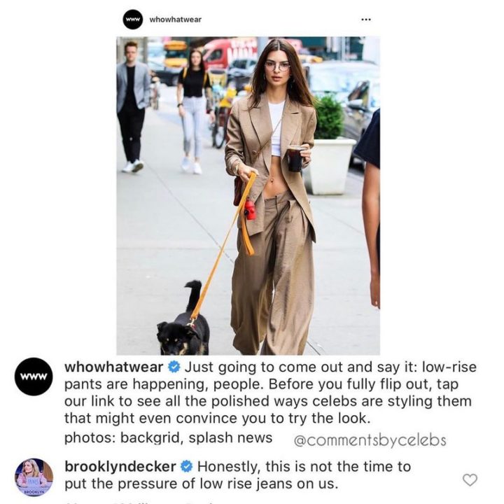 "Just going to come out and say it: low-rise pants are happening, people. Before you fully flip out, tap our link to see all the polished ways celebs are styling them that might even convince you to try the look. Honestly, this is not the time to put the pressure of low rise jeans on us."