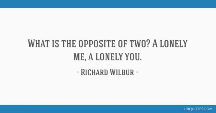 "What is the opposite of two? A lonely me, a lonely you." - Richard Wilbur