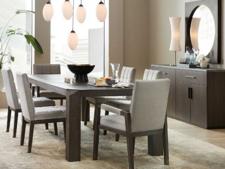 Amazing rectangular dining table that looks amazing and can seat a small crowd.