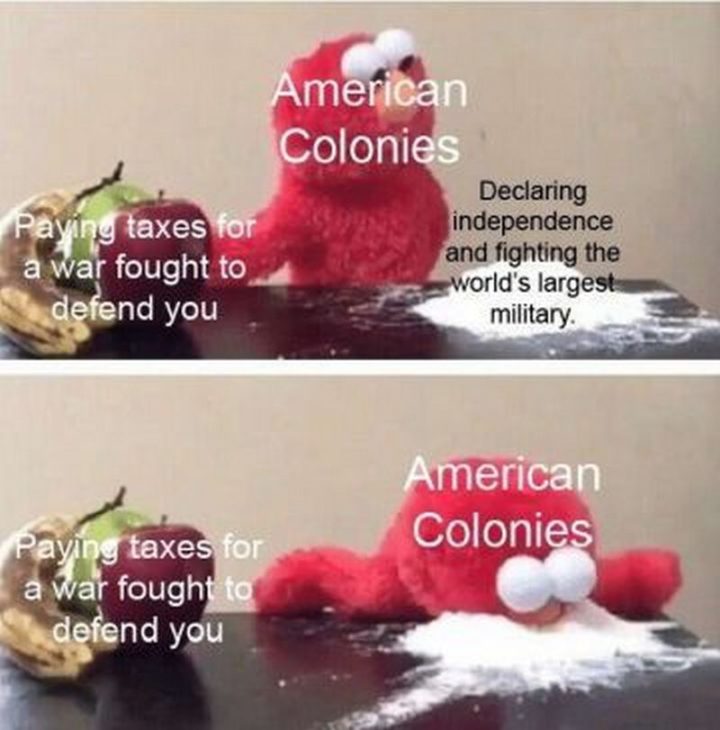 55 Funny History Memes - "American Colonies: Paying taxes for a war fought to defend you  or declaring independence and fighting the world's largest military."
