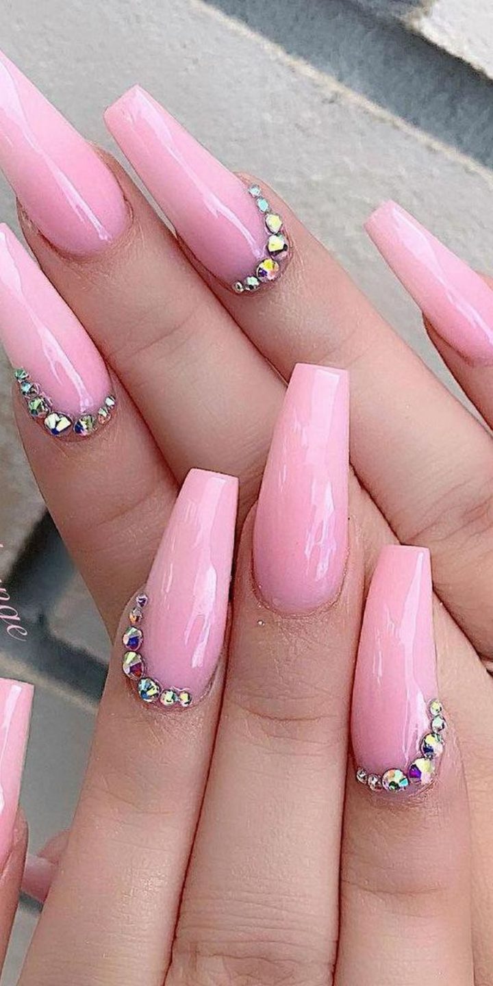 Pink spring nails with a hint of bling.