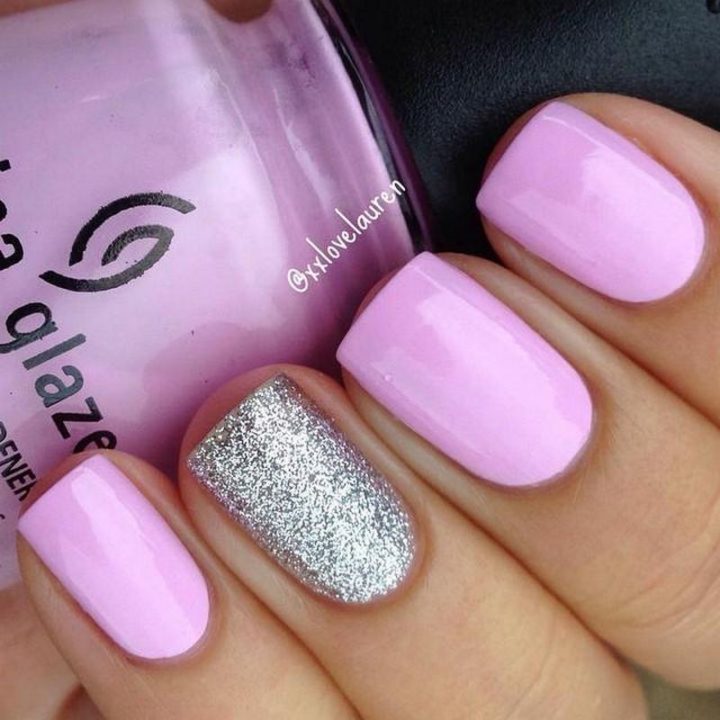 Looking pretty in pink with a silver glitter accent.
