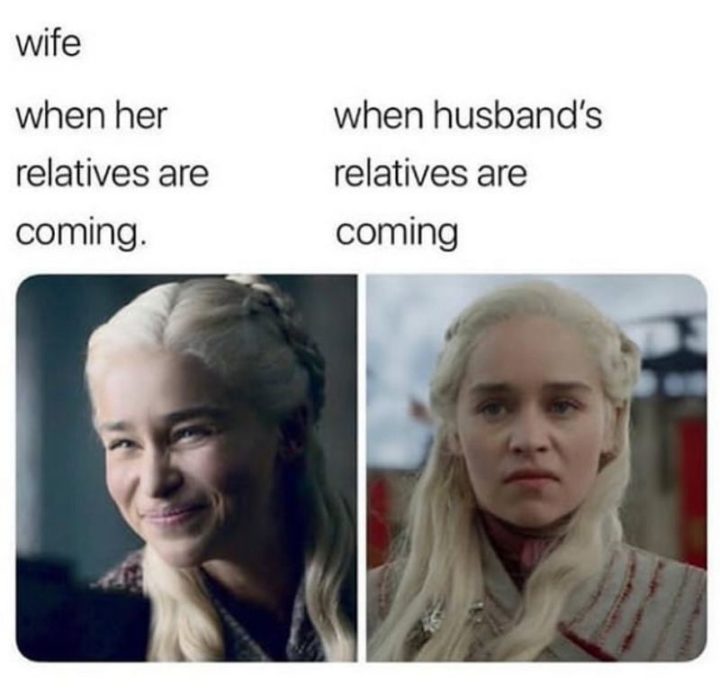 "Wife when her relatives are coming VS When husband's relatives are coming."