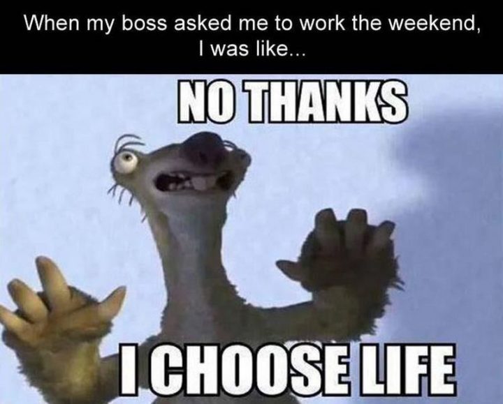 "When my boss asked me to work the weekend, I was like...No thanks, I choose life."
