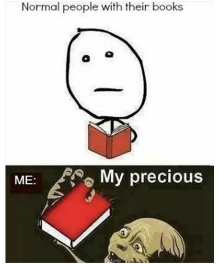 "Normal people with their books. Me: My precious."