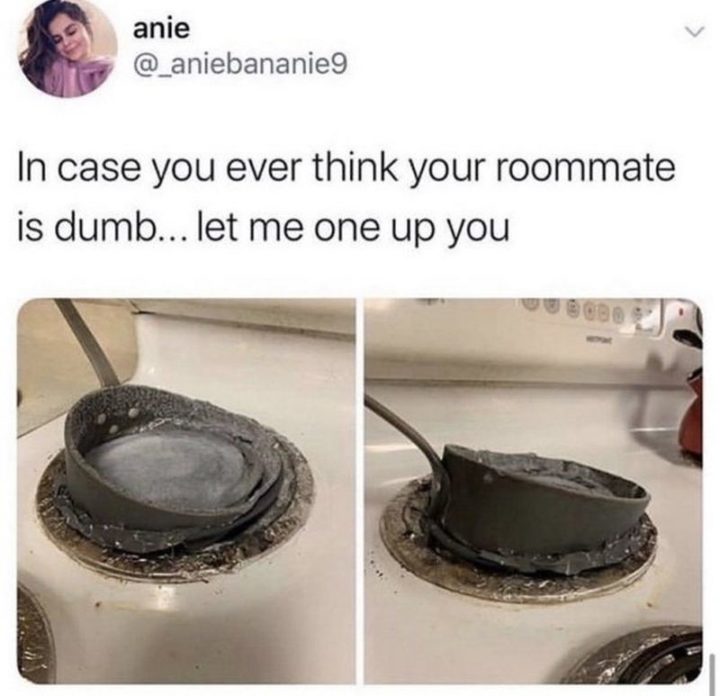 "In case you ever think your roommate is dumb...Let me one up you."