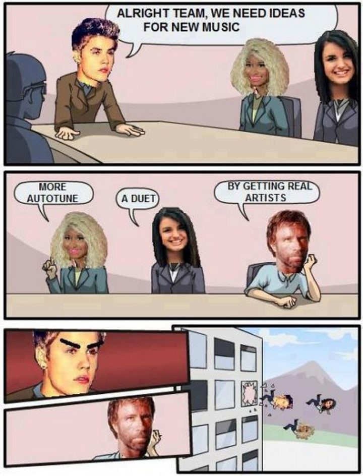 "Alright team, we need ideas for new music. More autotune. A duet. By getting real artists."