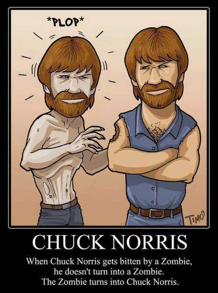 "When Chuck Norris gets bitten by a zombie, he doesn't turn into a zombie. The zombie turns into Chuck Norris."