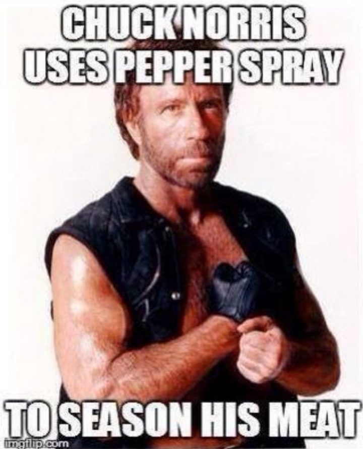 "Chuck Norris uses pepper spray to season his meat."