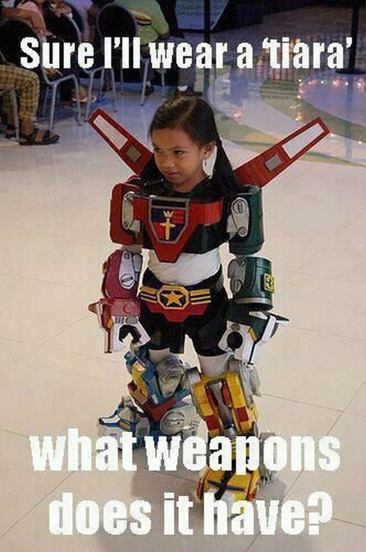 "Sure, I'll wear a 'tiara'. What weapons does it have?"