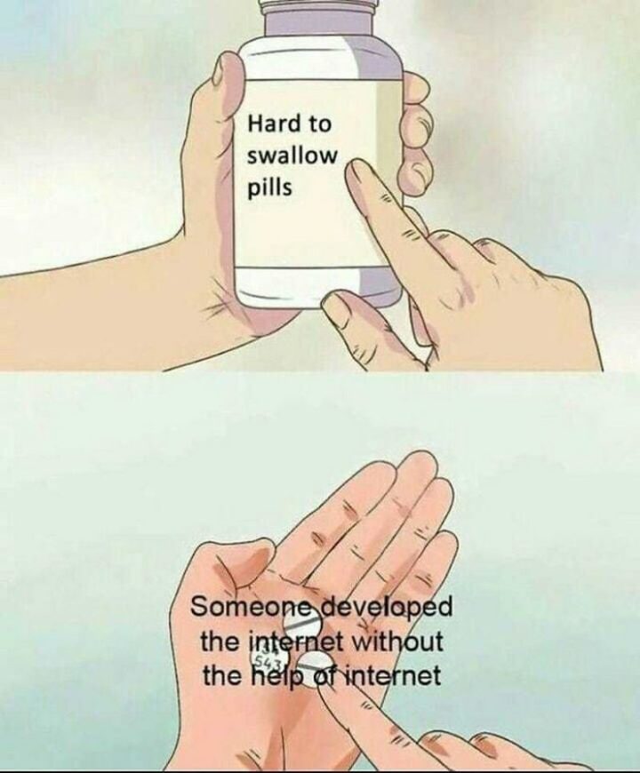 61 "Hard to Swallow Pills" Memes - "Someone developed the internet without the help of internet."