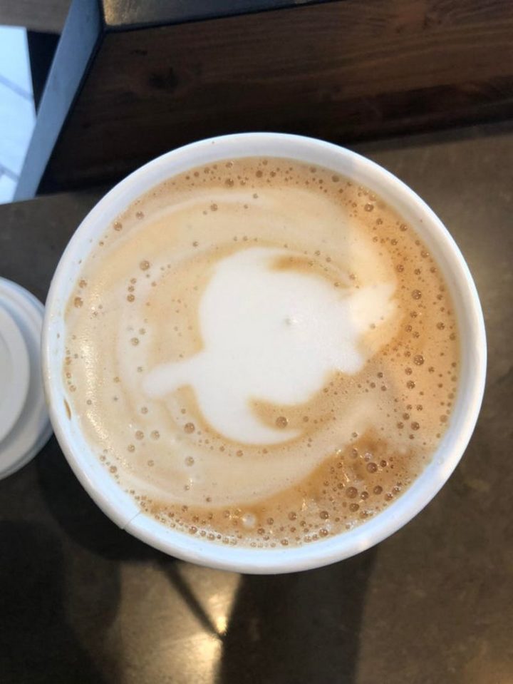 "Accidentally made a sea turtle in a customer’s latte today. We were all very excited."