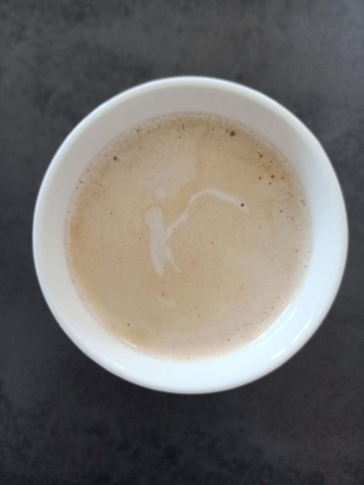 "The froth on my coffee looks like a man fishing."