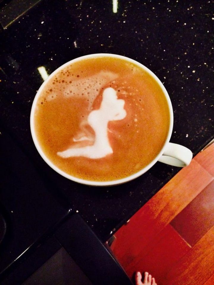 "Accidental latte art looks like a Victorian lady with a bit butt."