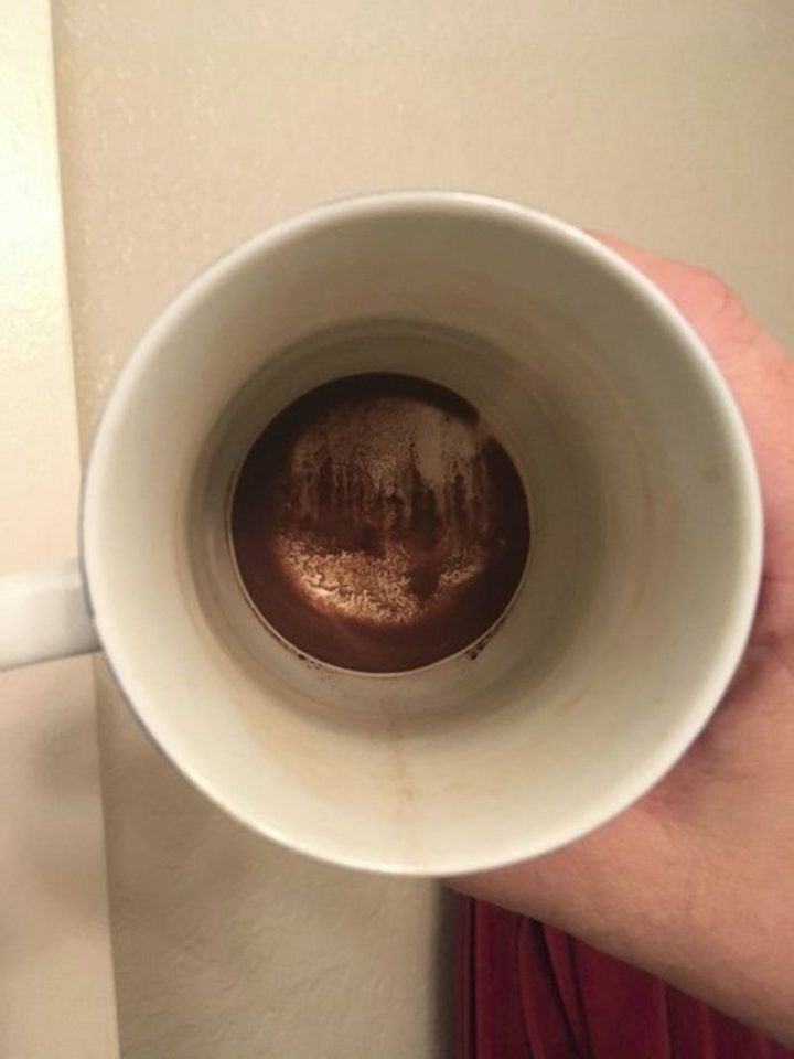 "Dried coffee that looks like a landscape painting."