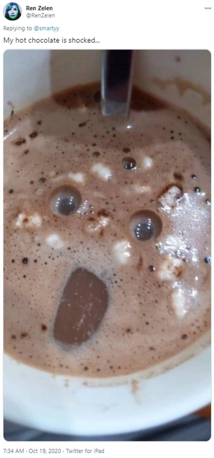 "My hot chocolate is shocked..."