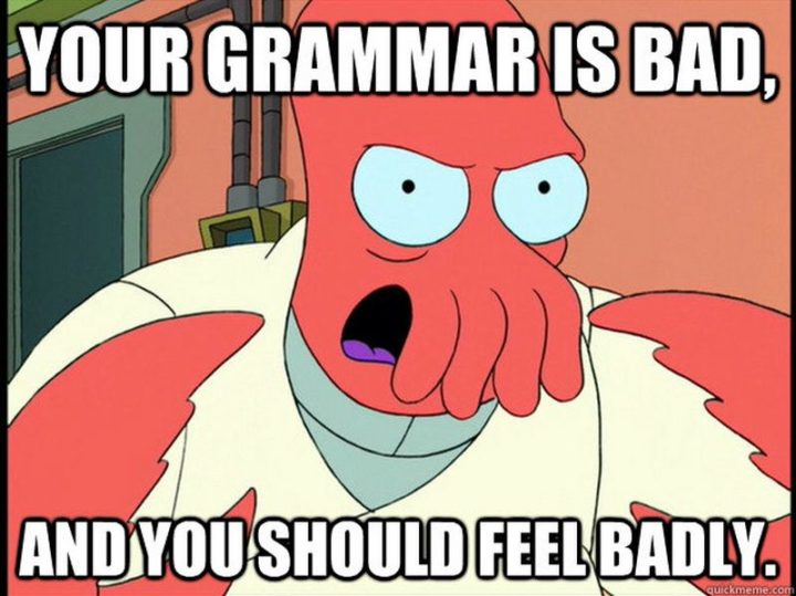 "Your grammar is bad, and you should feel badly."