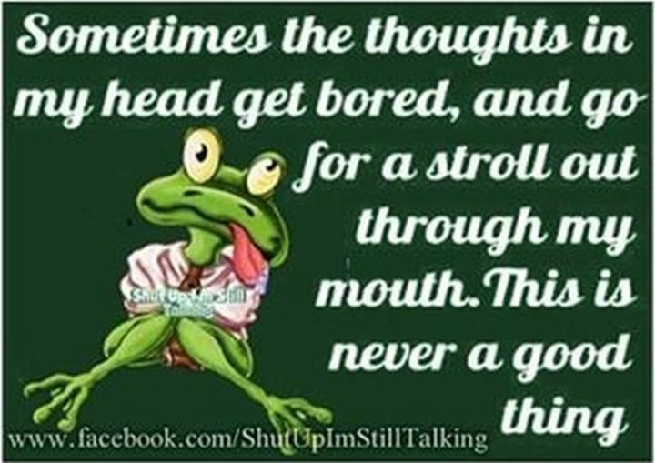 "Sometimes the thoughts in my head get bored and go for a stroll out through my mouth. This is never a good thing."