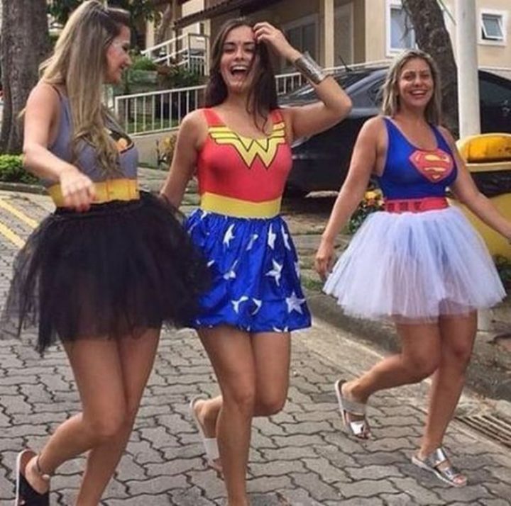 Batgirl, Wonder Woman, and Supergirl DIY Halloween Costumes.