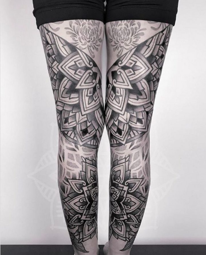 Killer tattoo art featuring leg-sleeve tattoos.